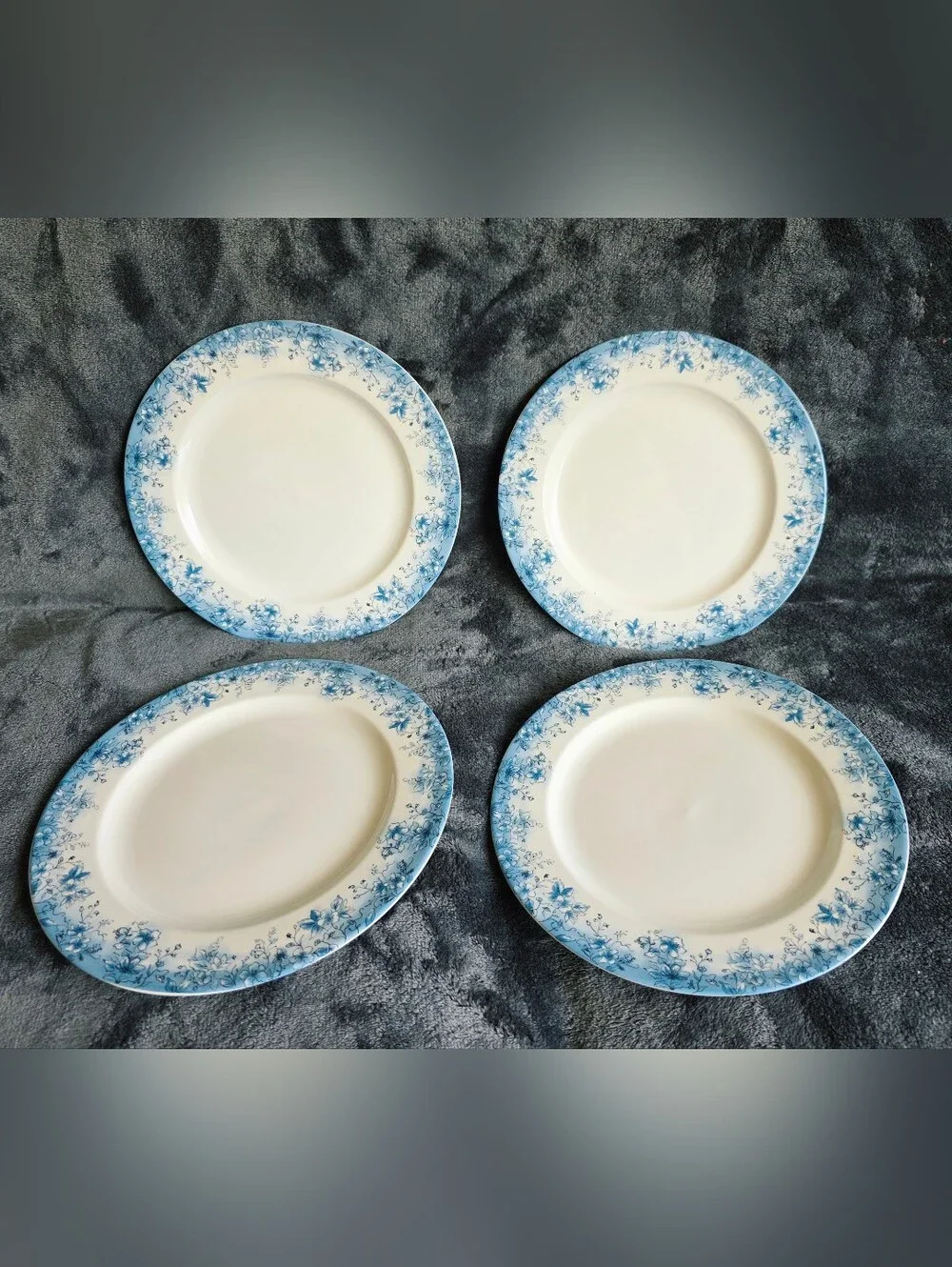 New Floral Ceramic plate bundle of 4, Blue White 10.5